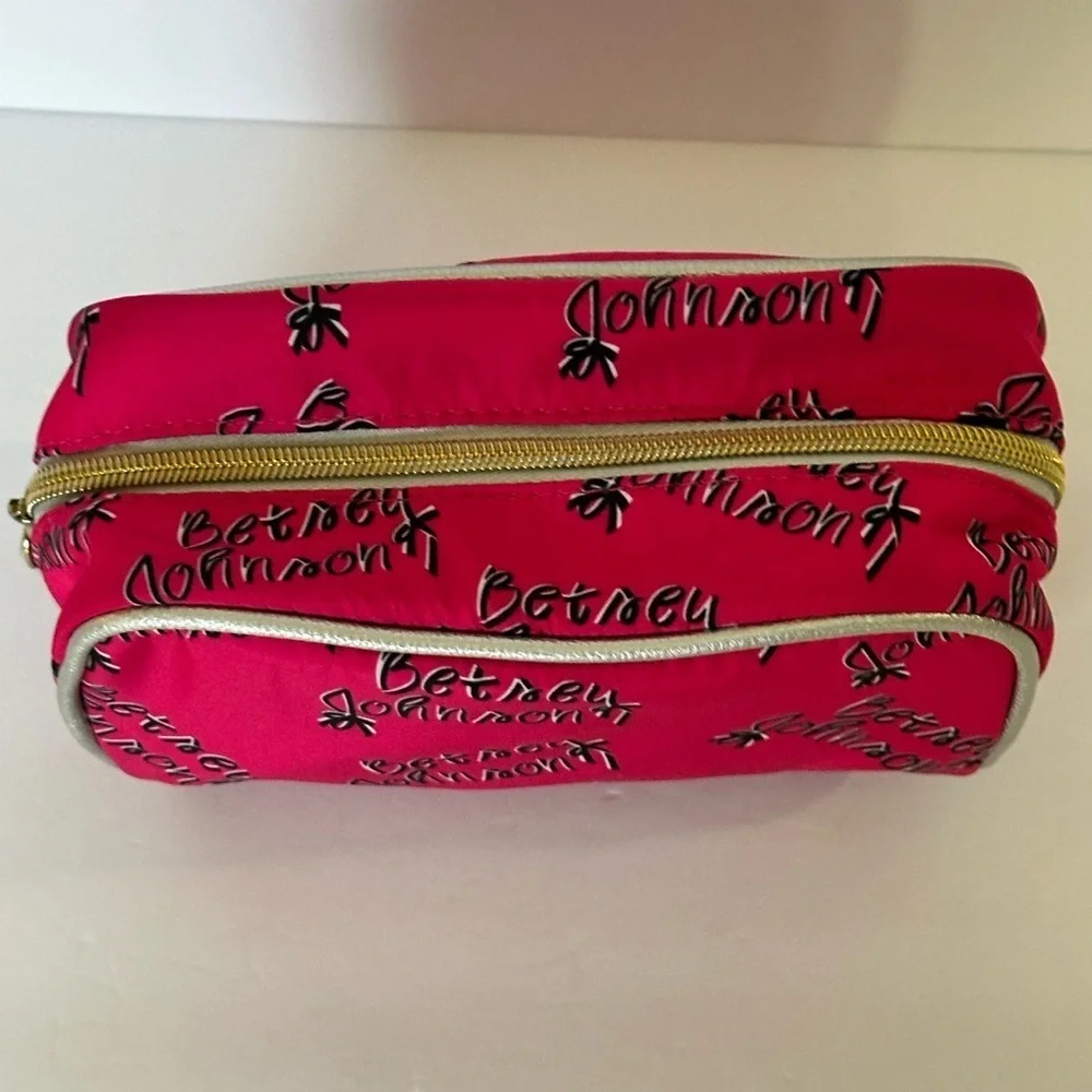 Betsey Johnson Fuchsia Cosmetic Case with Silver Accents